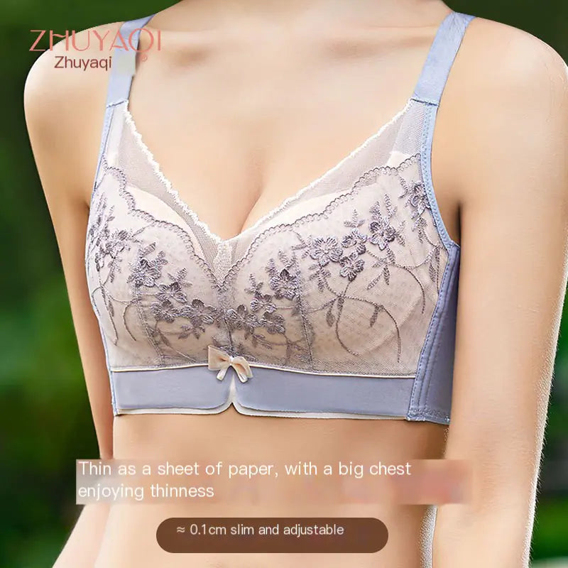 Lace Embroidered Bra - Plus Size Adjustable Support