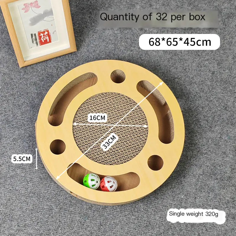 Round Cat Toy with Corrugated Scratching Board and Spinner