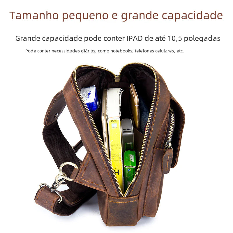 Men's Vintage Leather Chest Bag - Genuine Cowhide for iPad