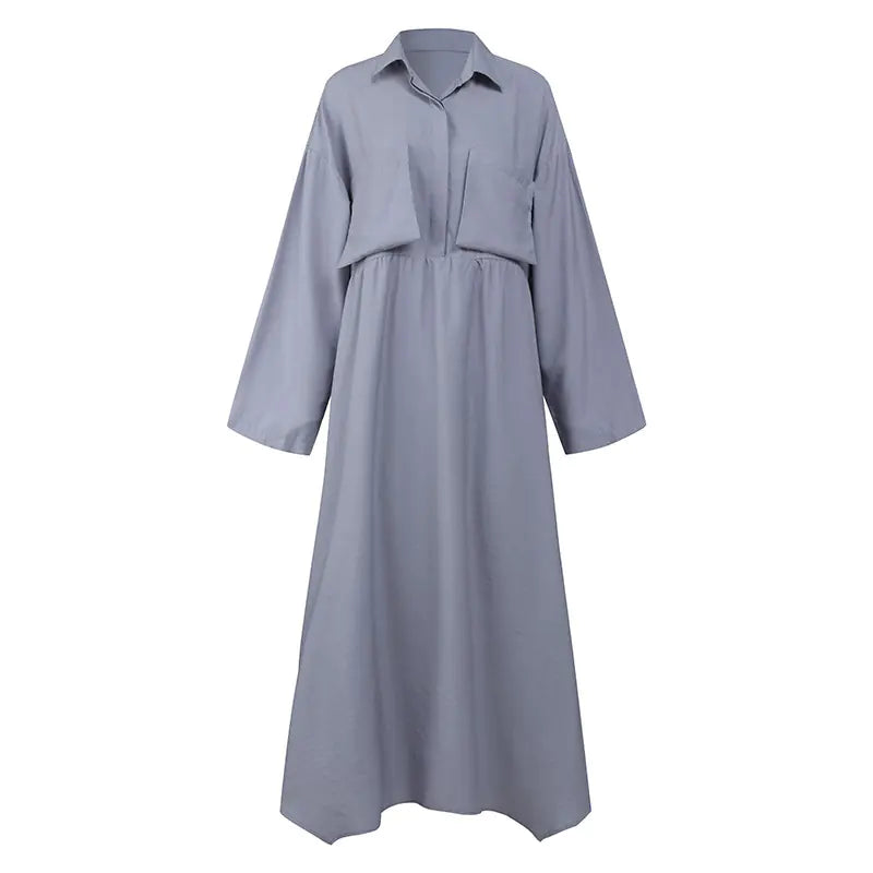 Stylish Waist-Defined Long Sleeve Dress with Flare Skirt