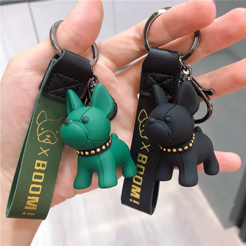 Creative Cartoon French Bulldog Leather Keychain Pendant