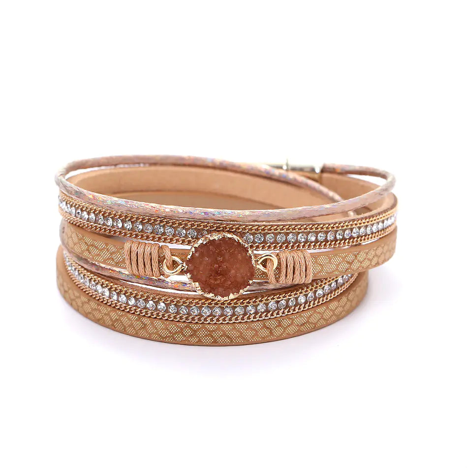 Magnetic Buckle Genuine Leather PU Bracelet (Multi-Layer)