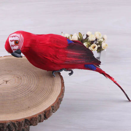 Feathered Parrot Figurine - Realistic Bird Decor