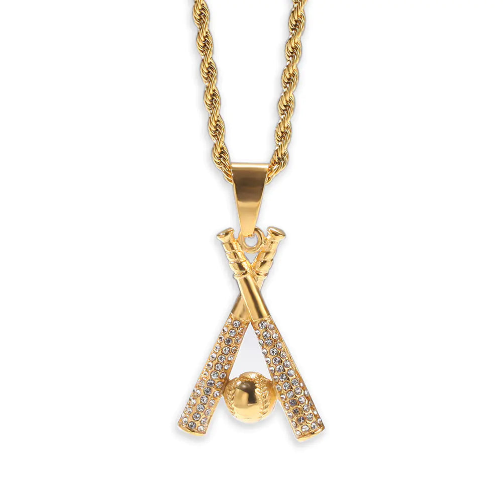 Gold Baseball Pendant Necklace for Men - Punk Style