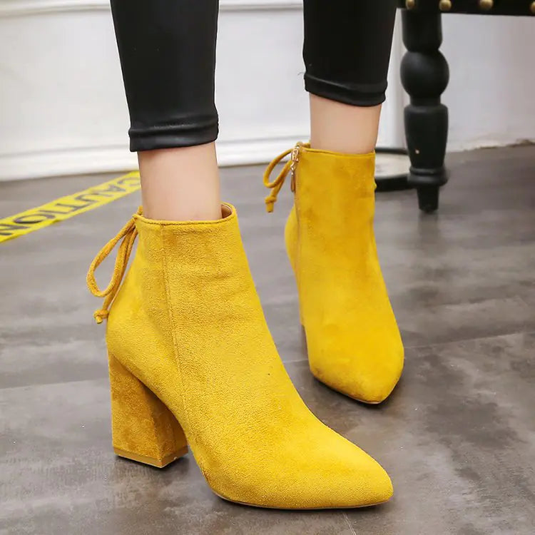 Women's Fashion High Heel Ankle Boots with Bow