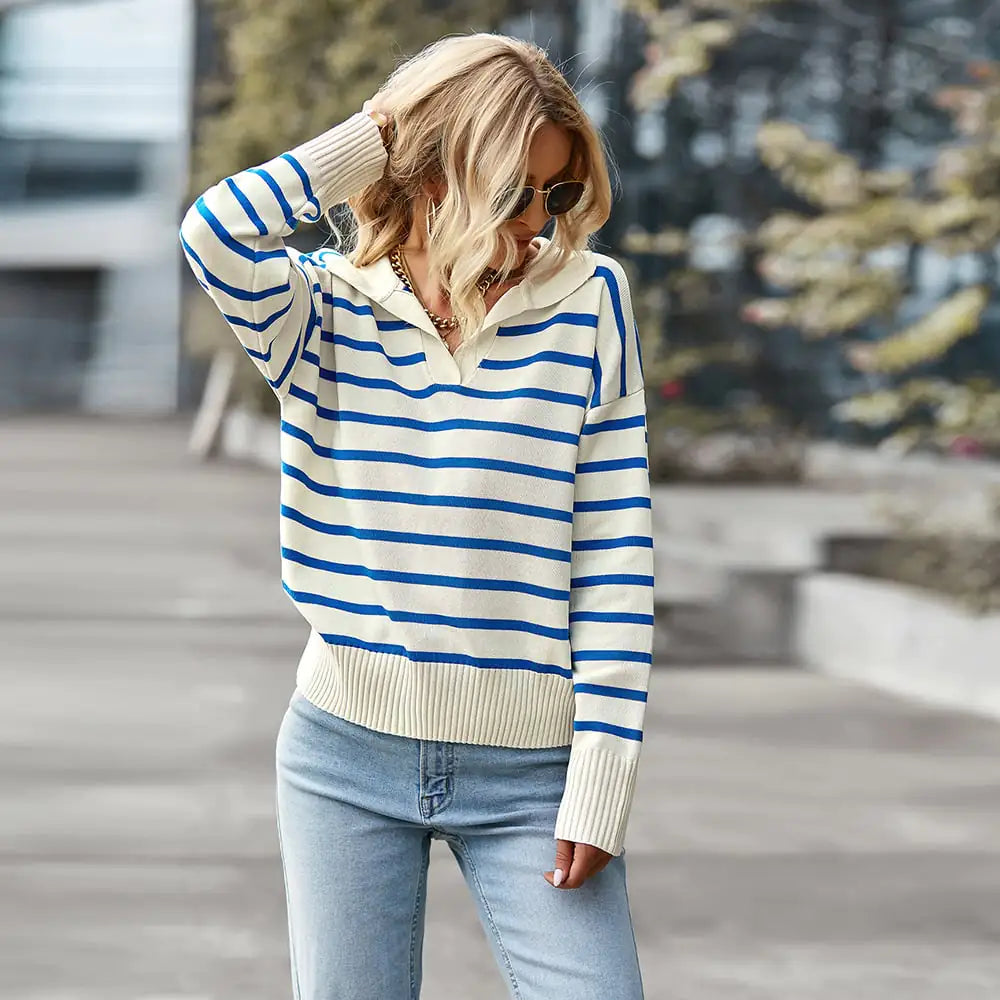 Striped Thermal Top - Soft and Comfortable Sweater