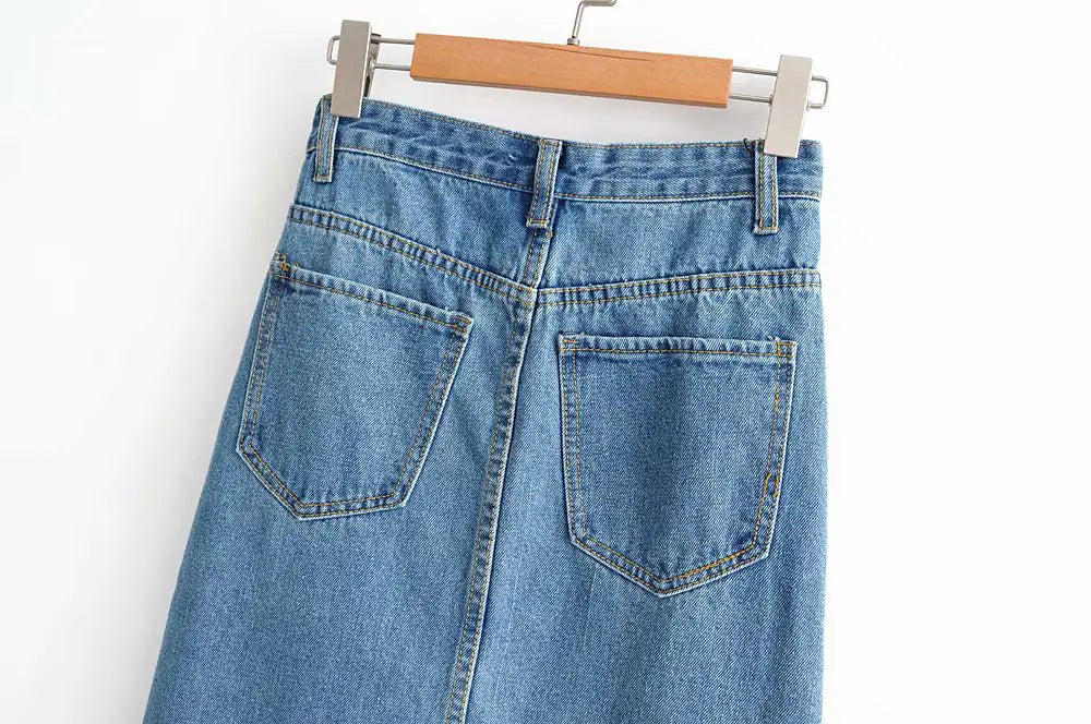 Split Hem Denim Skirt, Bodycon Denim Midi Skirt