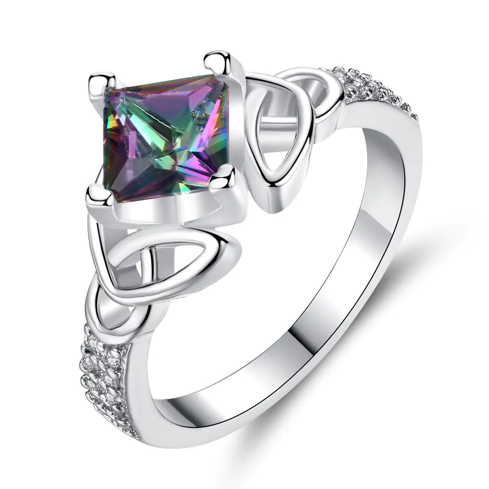 Colorful Stone Square Diamond Ring - Creative Jewelry