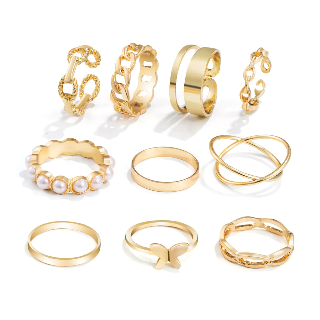 Geometric Oil Drip Ring Set for Women