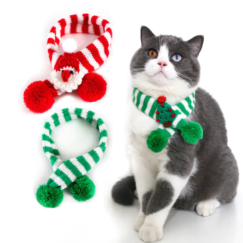 Knitted Woolen Striped Christmas Scarf for Pets