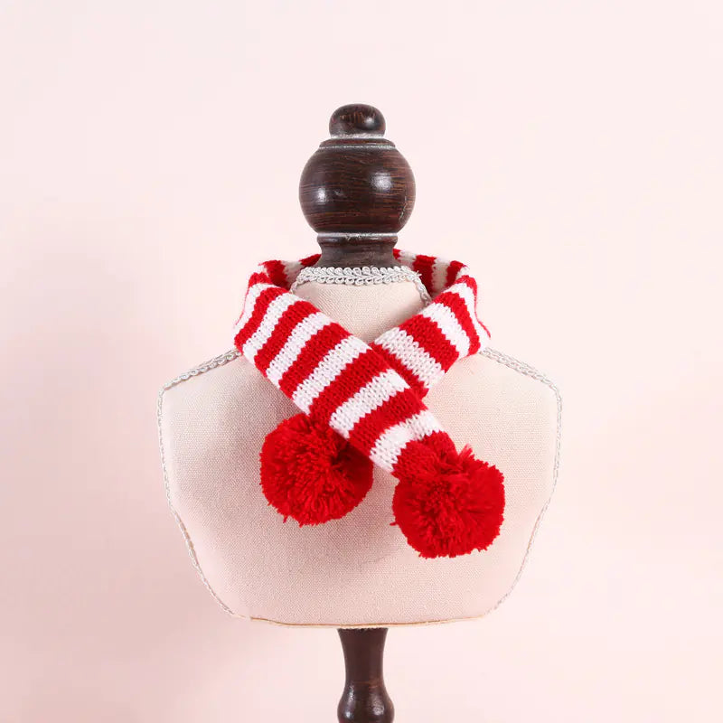 Knitted Woolen Striped Christmas Scarf for Pets