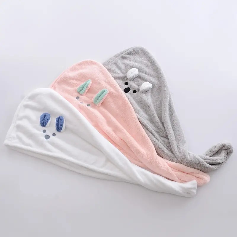Cartoon Rabbit Ear Dry Hat - Coral Velvet Hair Towel