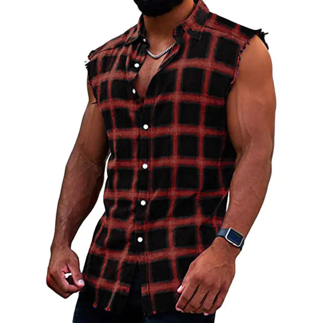 Men's Fashionable Plaid Sleeveless Cardigan Vest