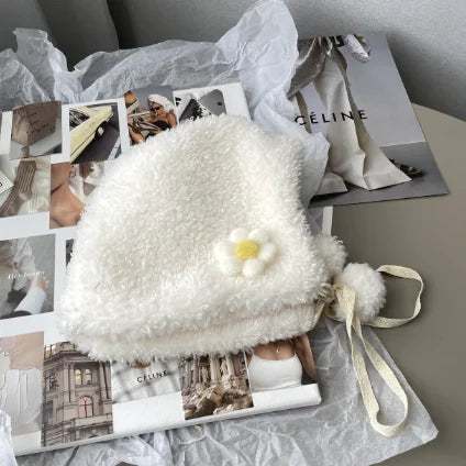 Small Flower Plush Lei Feng Hat for Kids' Warmth