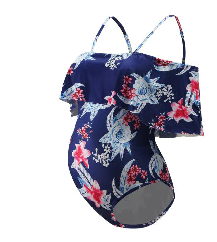 New Women's Floral One-Piece Swimsuit with Ruffles