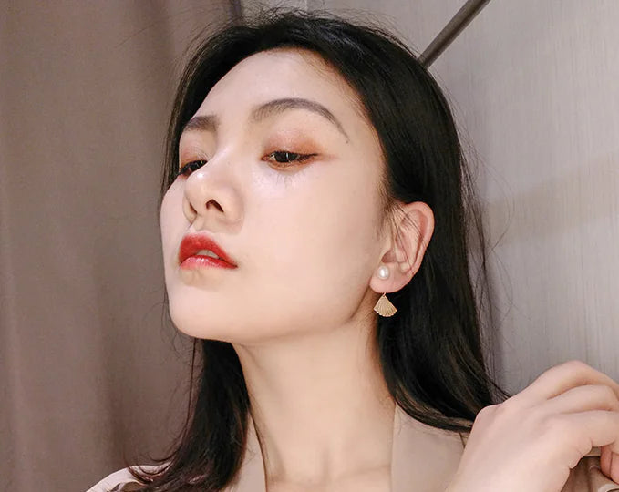Gold Fan-Shaped Earrings for Women - Vintage Style