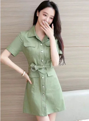 Korean Chic Vintage White Collar Short Sleeve Dress