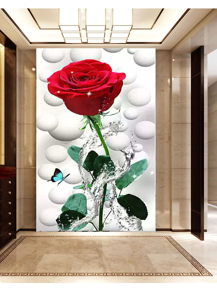 Diamond Painting of Vertical Red Rose Brick Art