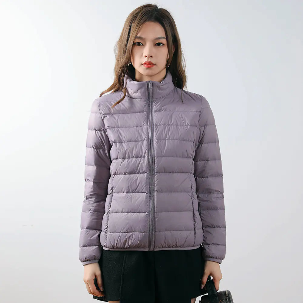 Lightweight Women's Down Jacket with Stand Collar (Plus Size)