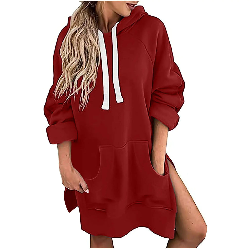 Loose-fitting Long Sleeve Women's Sweater with Drawstring