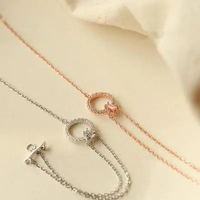 925 Silver Dainty Double Layer Circle Bracelet for Women