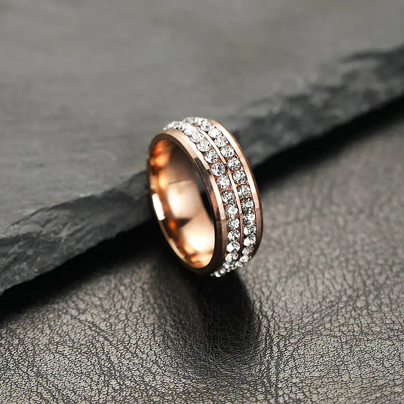 Titanium Steel Couple Rings with Full Diamonds