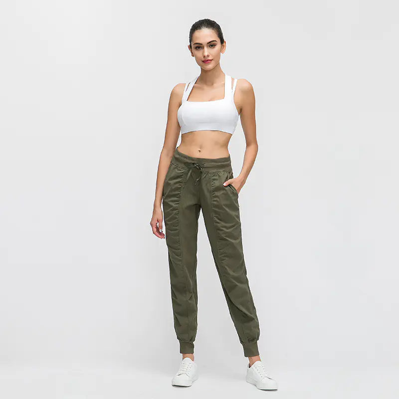 High-Waisted Casual Yoga Pants with Ruched Cuffs
