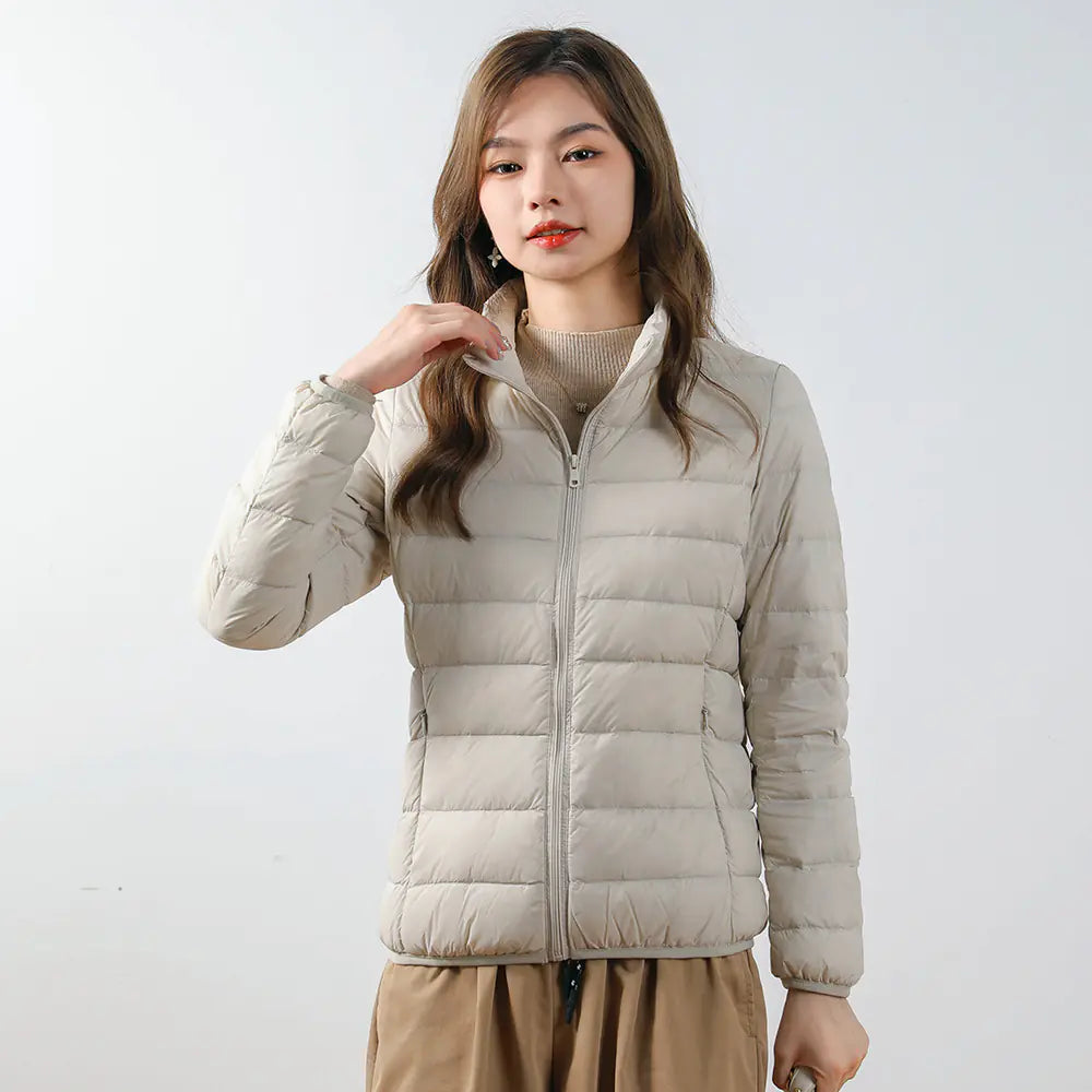 Lightweight Women's Down Jacket with Stand Collar (Plus Size)
