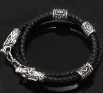 Vintage Viking Dragon Head Leather Bracelet for Men