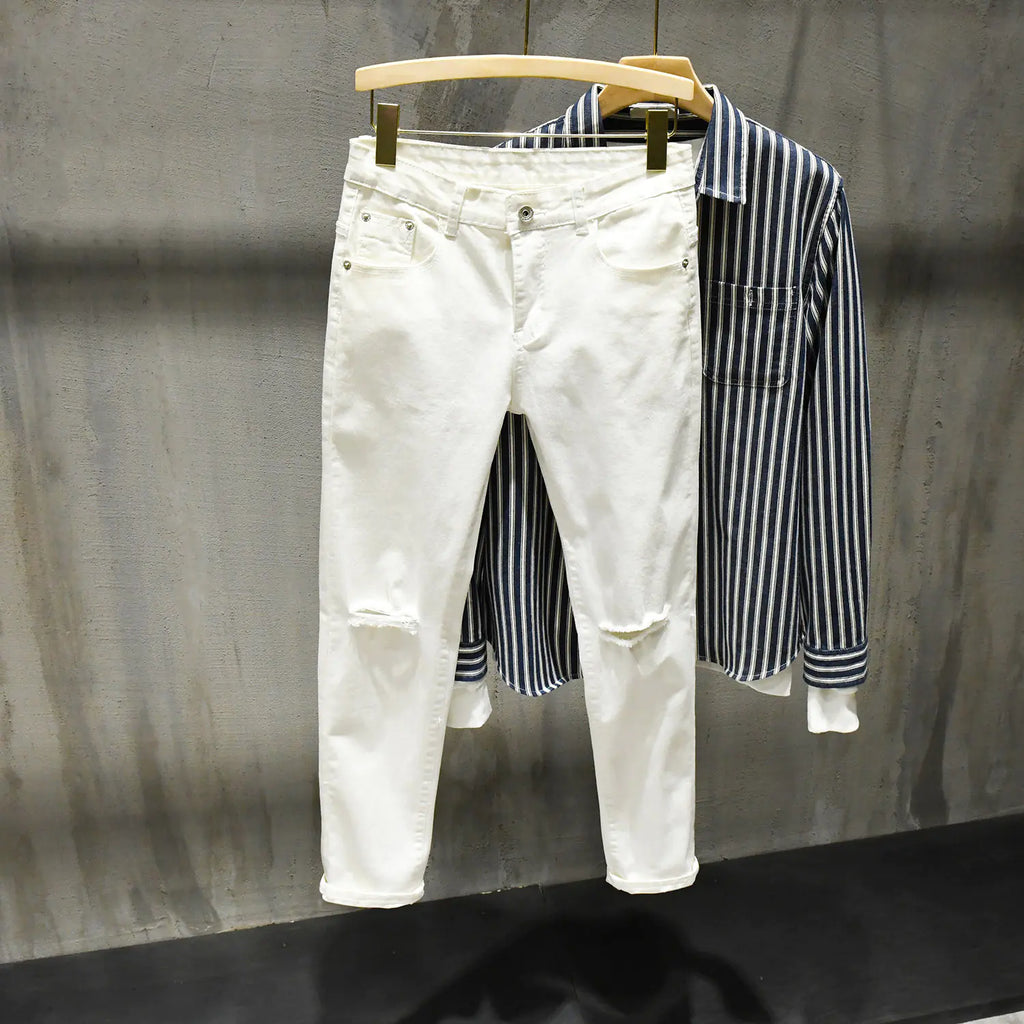 Men's Ripped Straight Leg Hemp Jeans