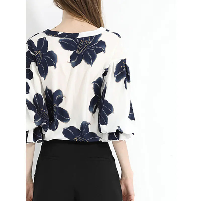 Chiffon Women's Loose 3/4 Sleeve Floral Blouse