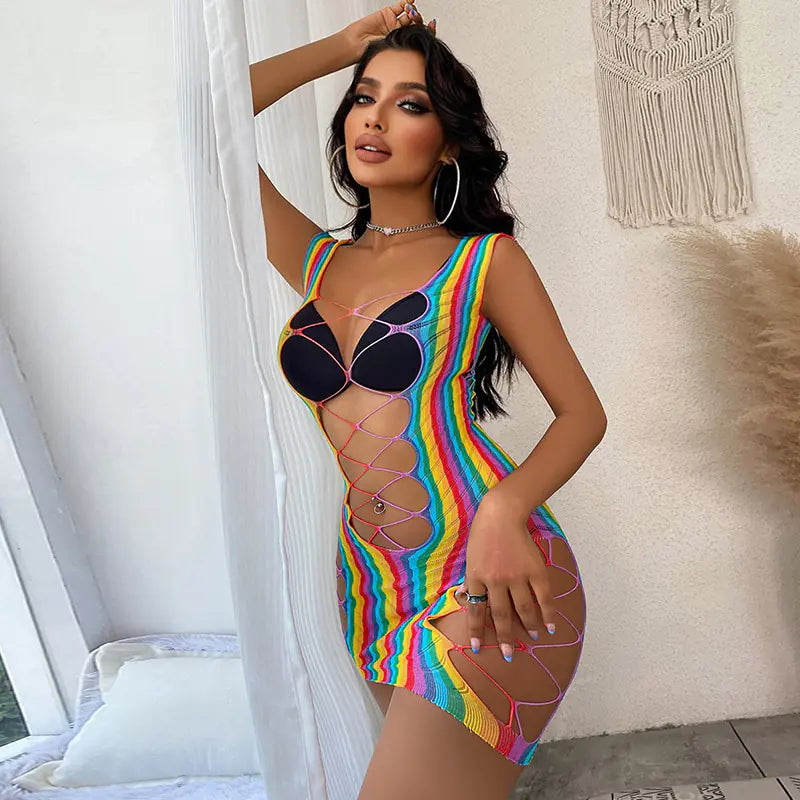 Colorful Fishnet Tight Skirt for Women's Fashion