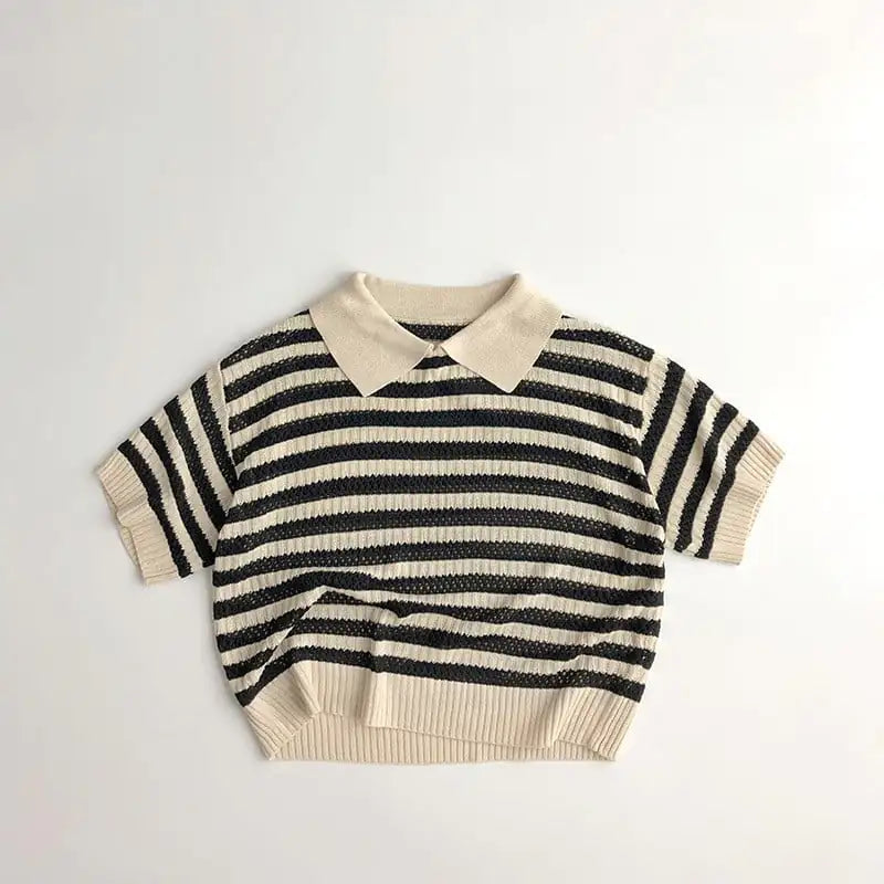 Children's Striped Short-Sleeve Hollow Sweater T-shirt