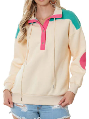 Women's Color Contrast V-neck Pullover Sweater Top