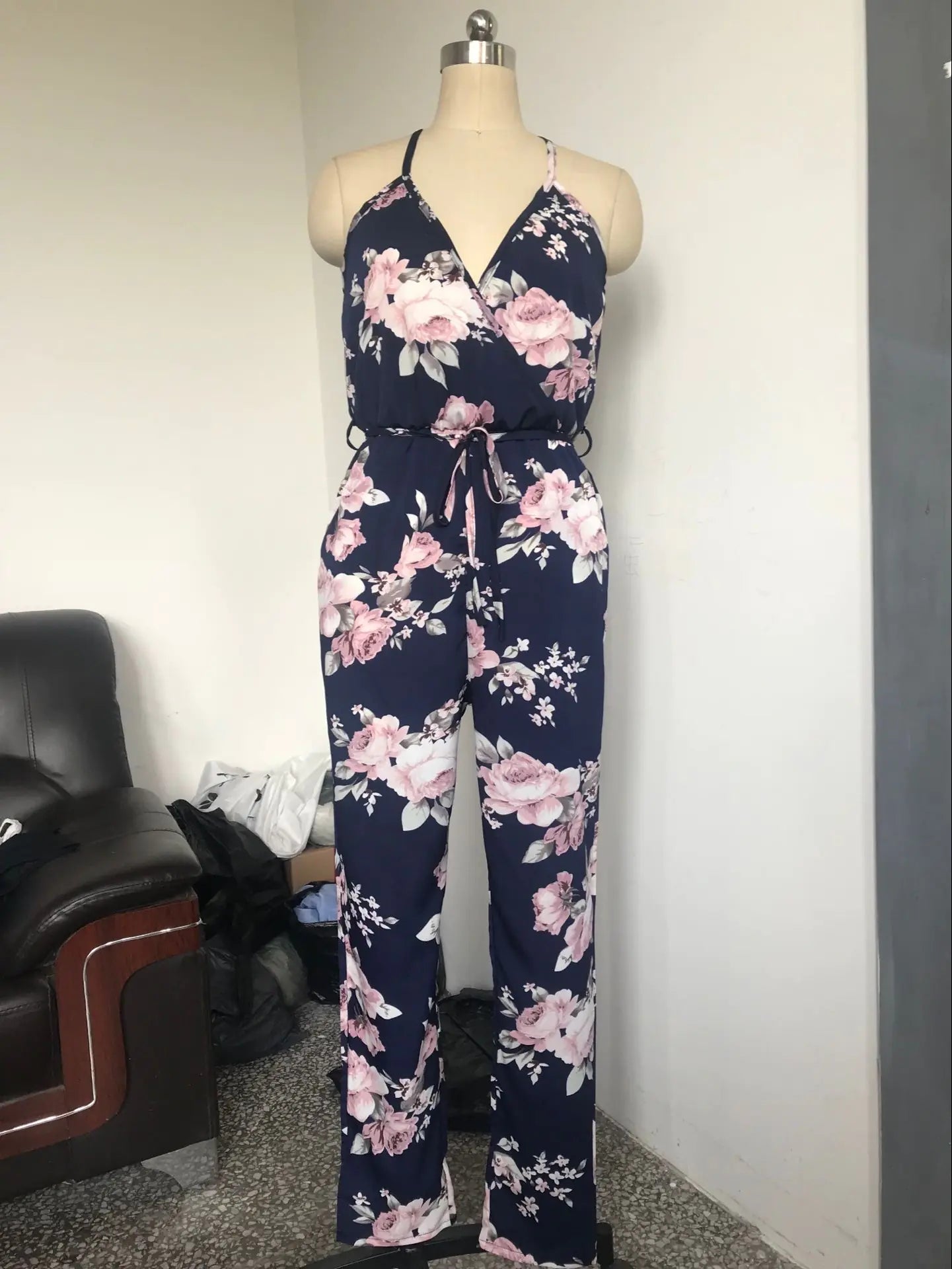 Printed Jumpsuit with Ties and Floral Design