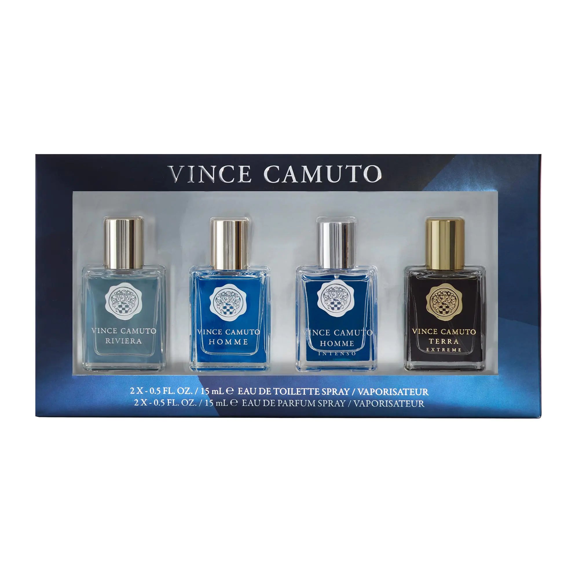 Vince Camuto Mens 4 PC Coffret Cologne Gift Set Includes Travel Size Eau de Toilette Sprays Mini Sample Fragrance Holiday Stocking Stuffer for Christmas 0.5 Fl Oz
