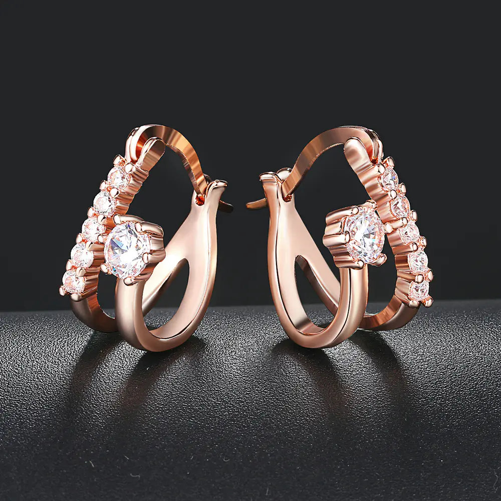 Stylish Ear Studs with 3A Zircon and Crystals