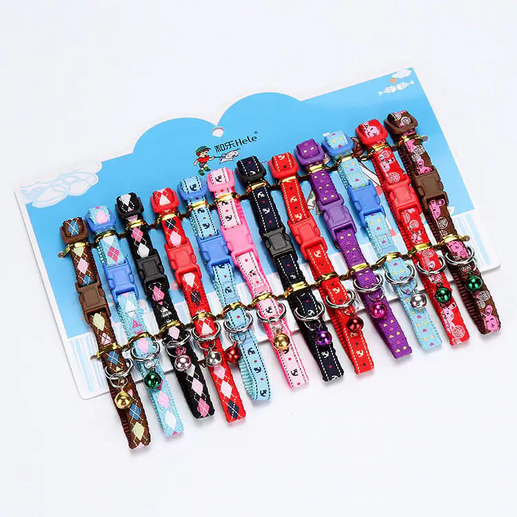 Fashion Print Dog Collar with Bell and Patch Design