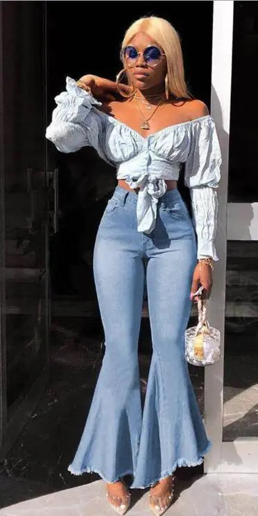 High Stretch Denim Flared Jeans for Women