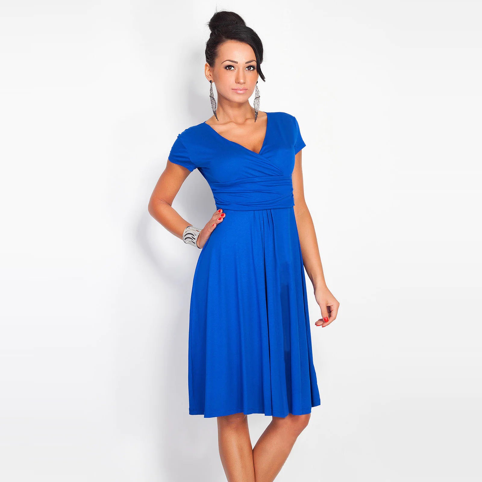 Deep V-Neck Color Block Professional Dress