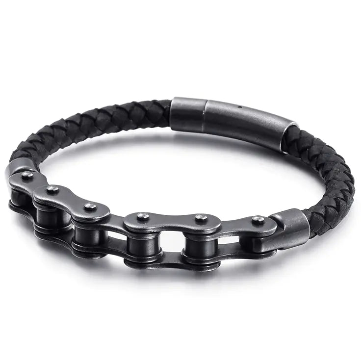 Fashionable Stainless Steel Leather Chain Bracelet for Men