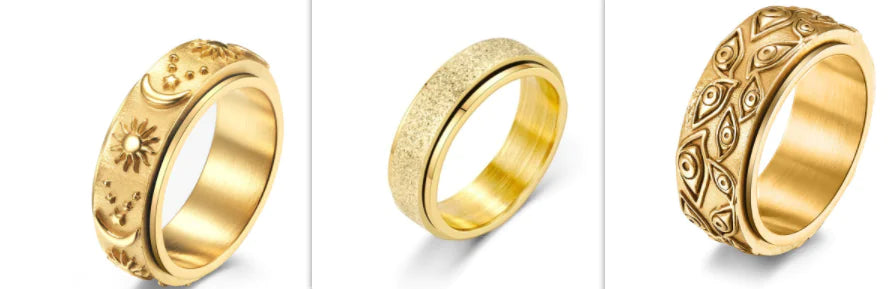 Rotatable Titanium Steel Ring with Stars, Sun, Moon
