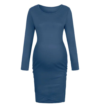 Autumn Winter Round Neck Long Sleeve Dress for Maternity