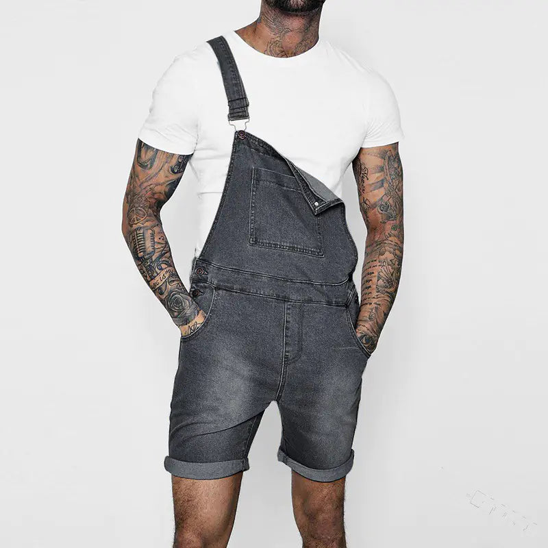 Men's Fashion Rolled-Up Bib Trousers Jumpsuit