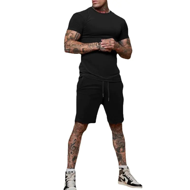 Men's Solid Color Short Sleeve T-Shirt and Shorts Set
