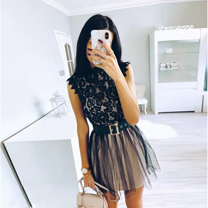 Vintage Lace High-Waisted Dress for Women