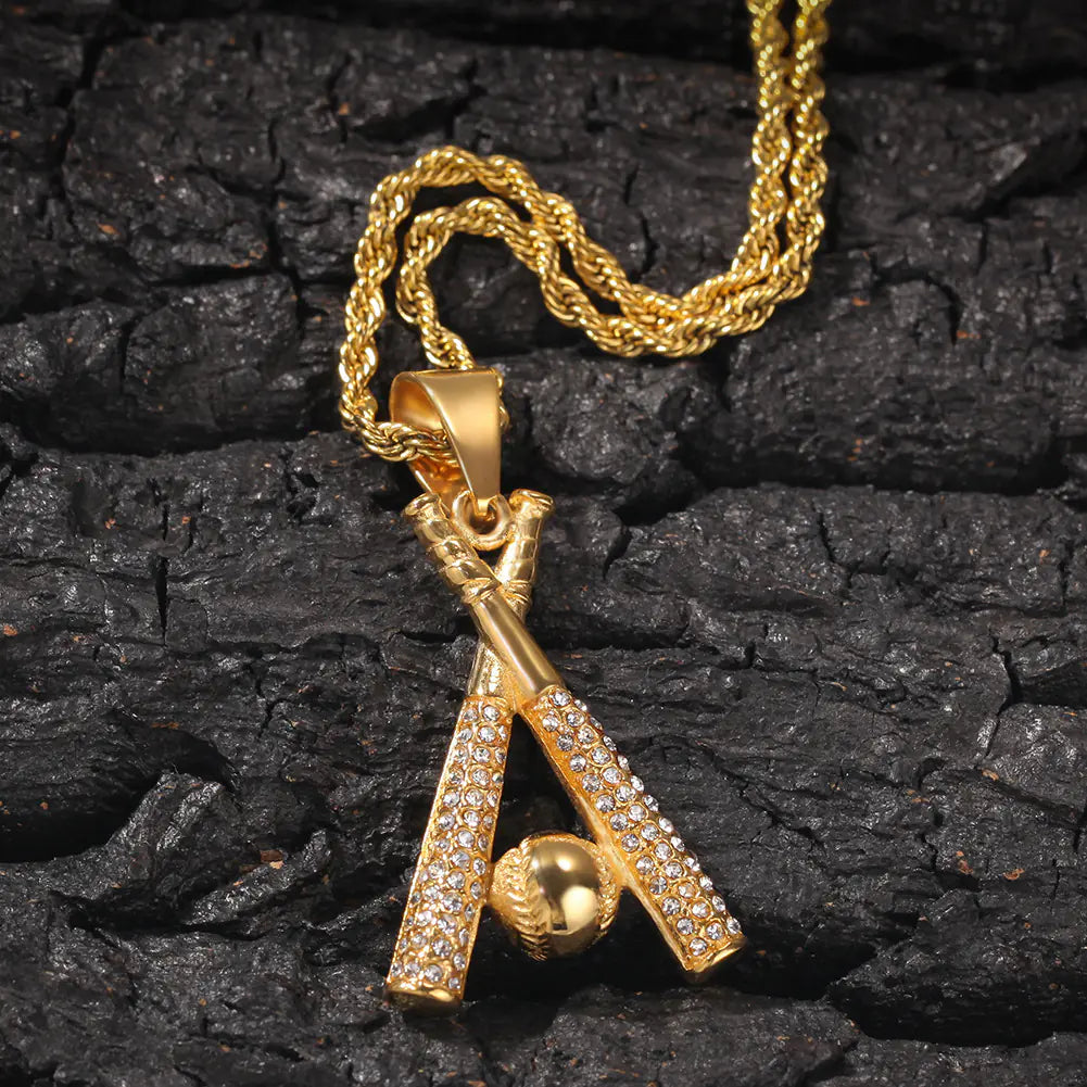 Gold Baseball Pendant Necklace for Men - Punk Style