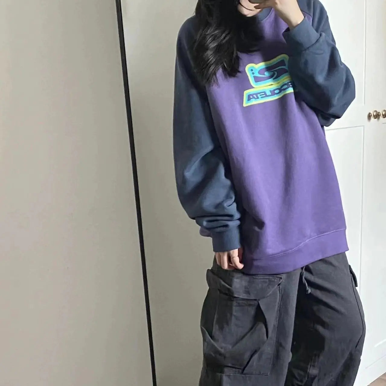 Color Contrast Patchwork Sweater Top for Women