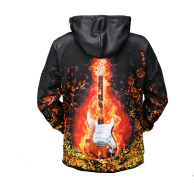 Couple's Hoodie with Creative Flame Guitar Print