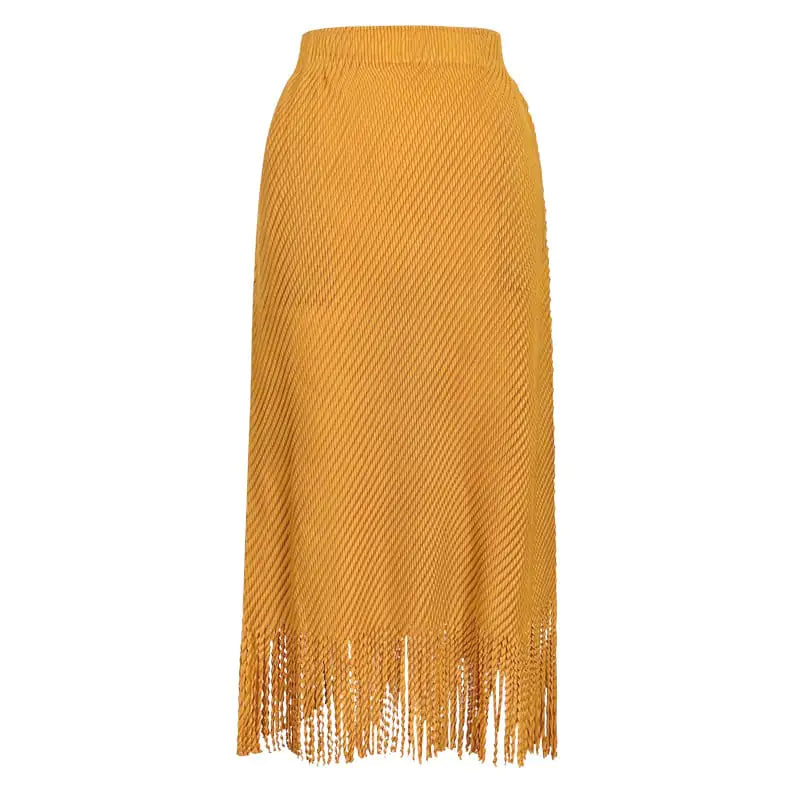 Summer High Waist Solid Color Tassel Skirt